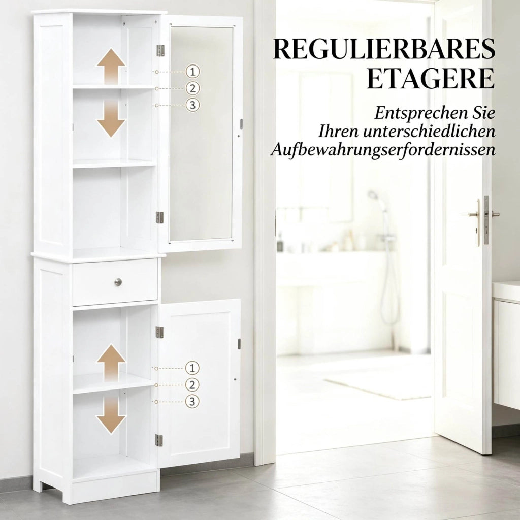 Colonna bagno salvaspazio in MDF bianco con anta acrilica