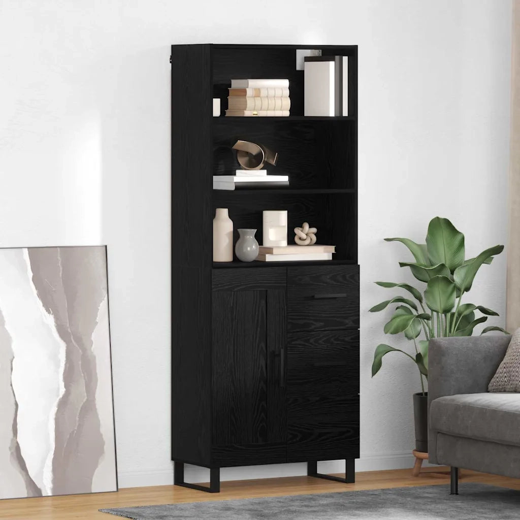 Credenza con cassetto 2 pcs Rovere Nero Legno multistrato