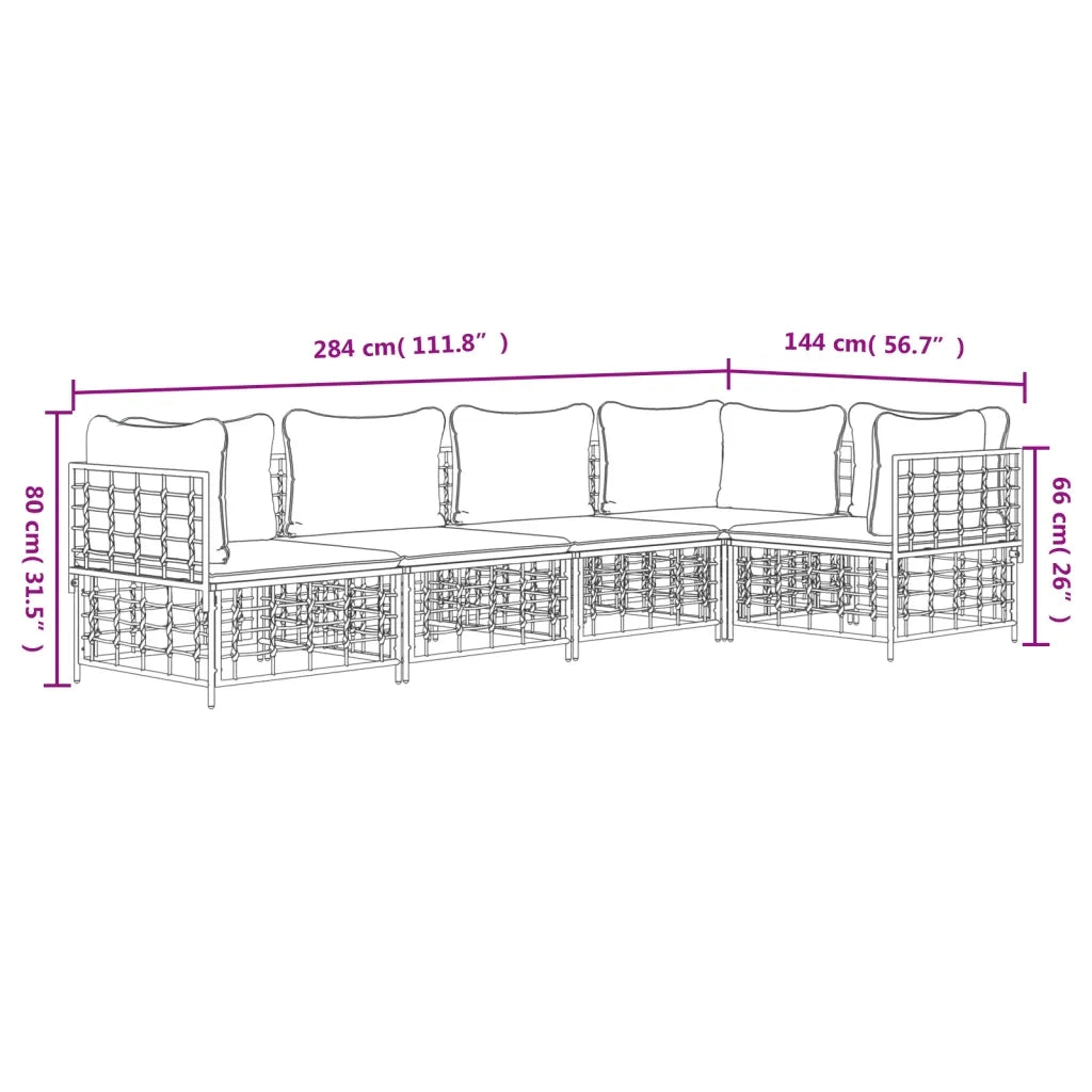 Set Divani da Giardino 5 pz | Set Salotto da Giardino con Cuscini Antracite in Polyrattan
