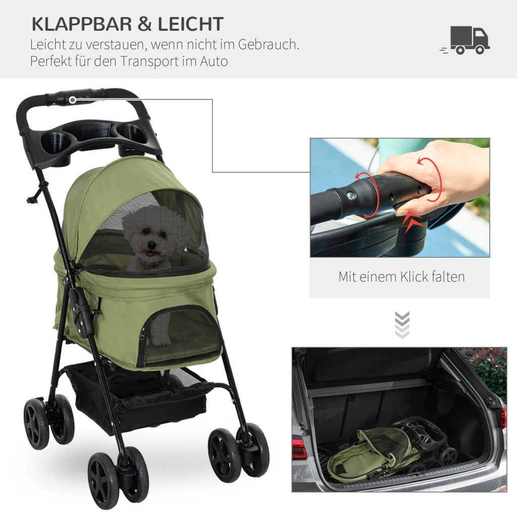 Carrello per Cani Pieghevole ¨C zephmum ¨C Khaki 67x45x96 cm