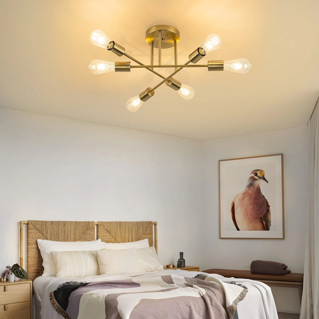ZMH Lampada da soffitto vintage dorata 6 fiamme E27 per soggiorno