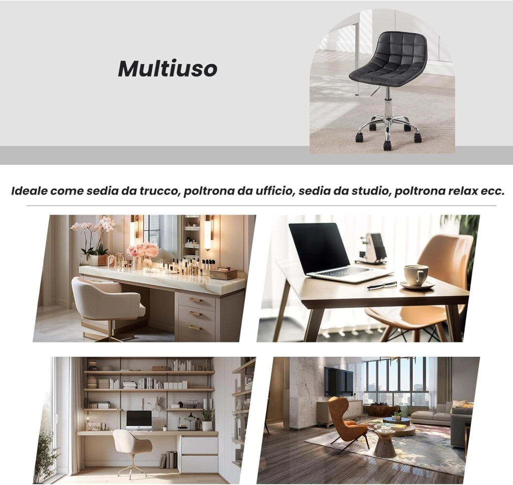 Sedia per Studio Infantile Girevole Senza Braccioli, Sedia da Scrivania per Bambini con Rotelle, Altezza Regolabile, Velluto, Grigio Scuro