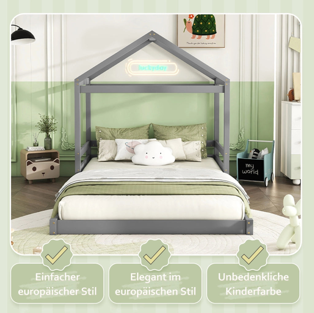 Letto a casetta per bambini 140x200 cm grigio