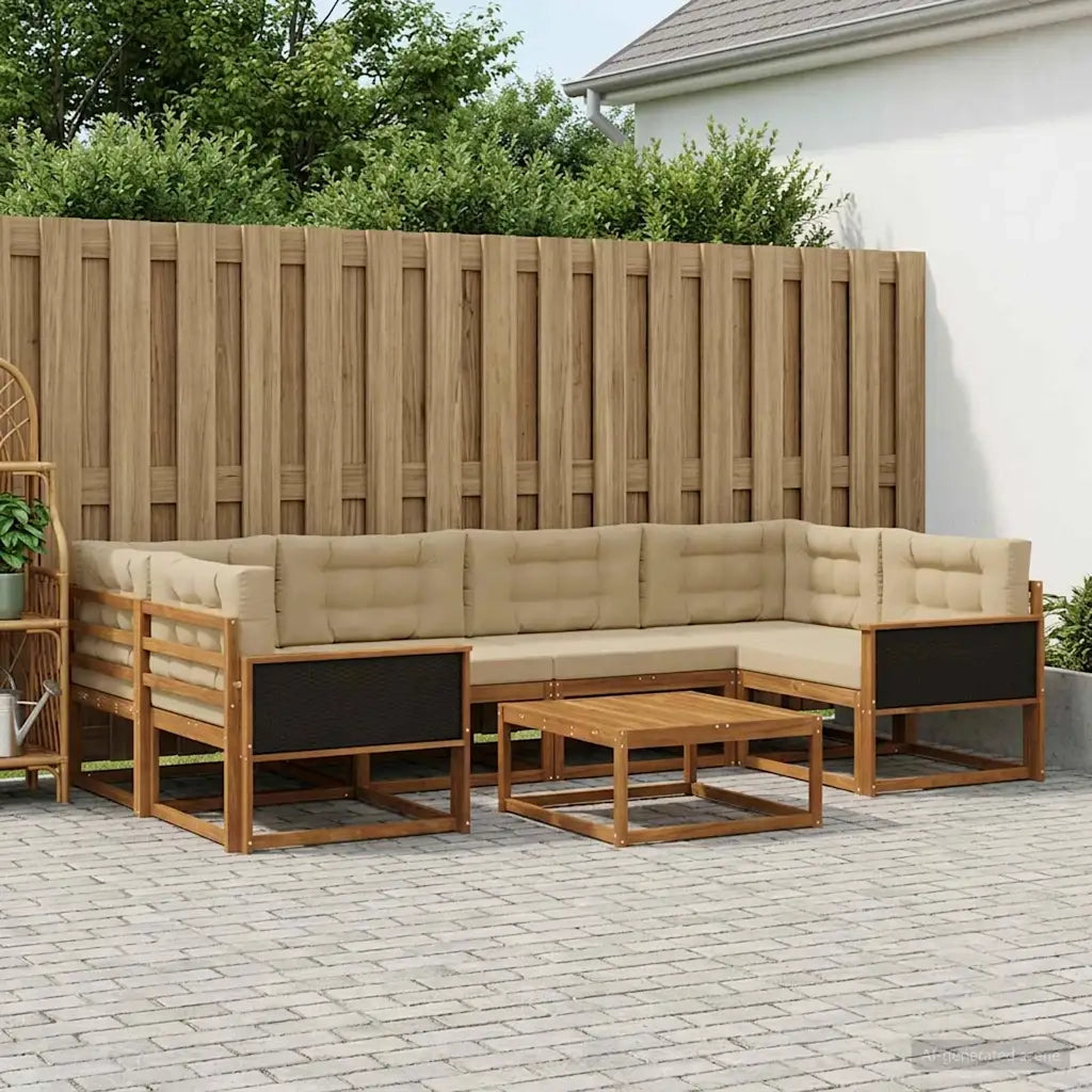 Set di divani da esterno con cuscino 7 pcs Naturale e Beige 3382376