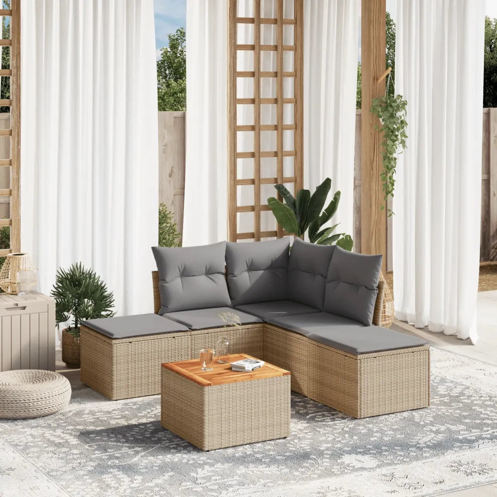 Set Divano da Giardino 6 pz con Cuscini Beige in Polyrattan