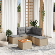 Set Divano da Giardino 6 pz con Cuscini Beige in Polyrattan