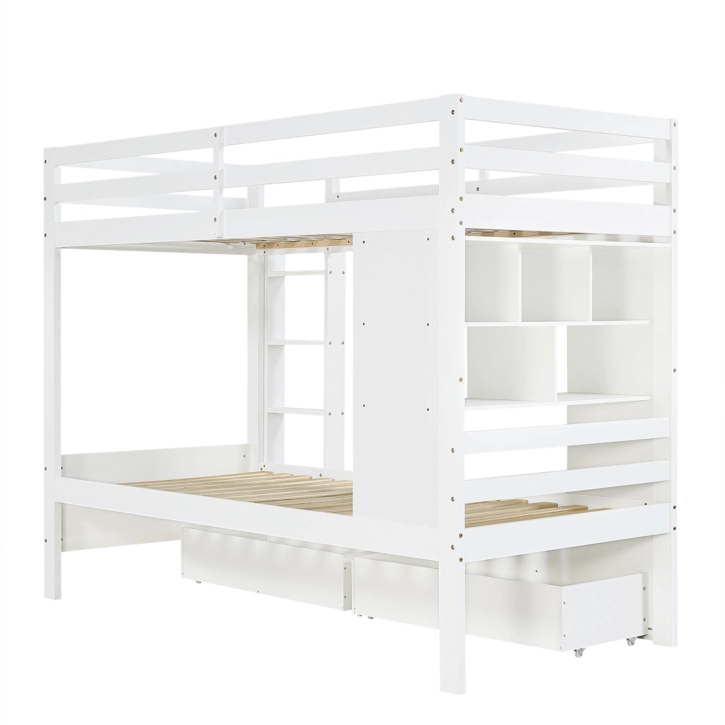 Letto a castello 90x200 ¨C Minimal ¨C bianco in legno con 2 cassetti