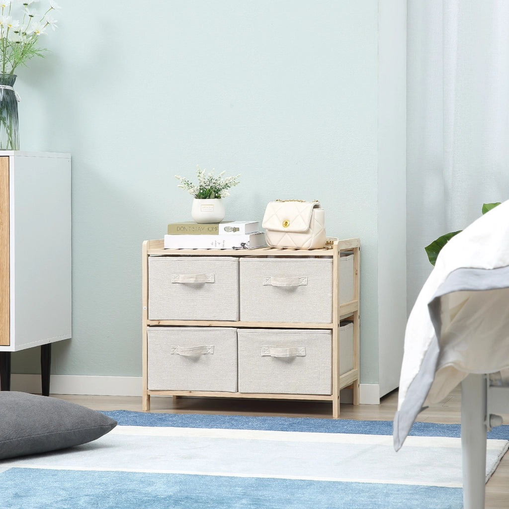 Cassettiera con 4 cassetti in tessuto lino ¨C zephmum ¨C 59x28x50 cm legno naturale beige