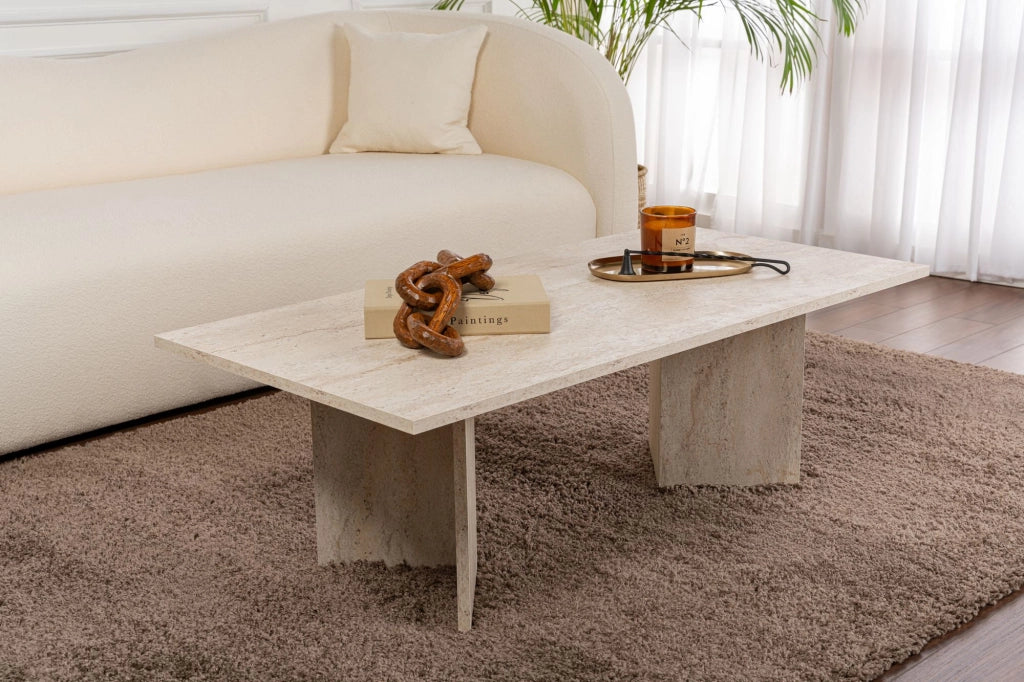 Tavolino da caffè in legno "Sabin" - 60 x 119 x 40 cm - Travertino