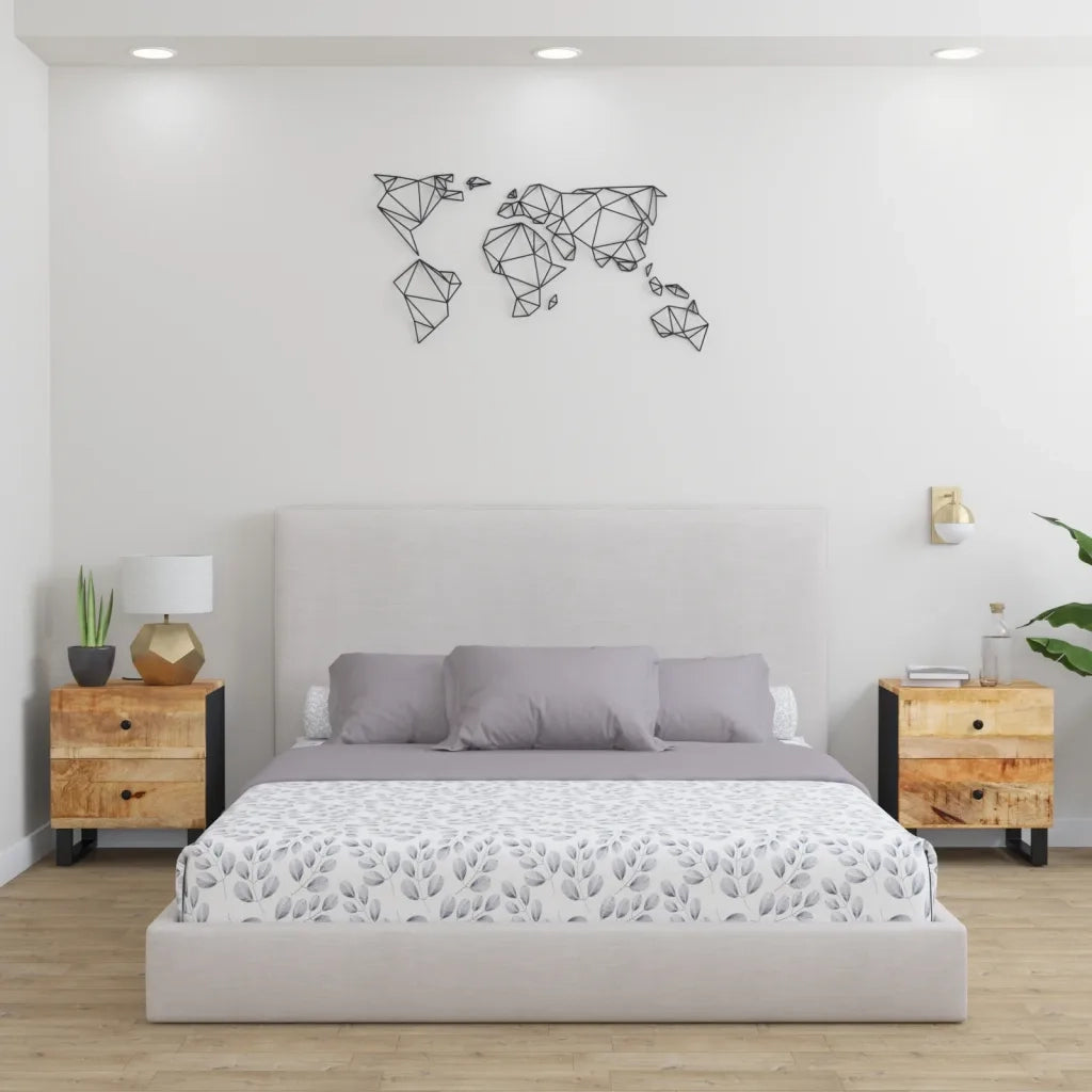Set di 2 Comodini | Armadio da Notte | Mobiletto da notte 40x33x46 cm in Legno Massello di Mango