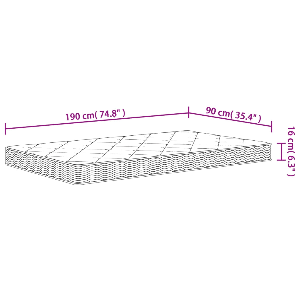 Materasso in Schiuma Mediamente Morbido-Materasso per Letto 90x190cm Single Size 746506