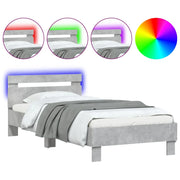 Letto singolo | Letto per adulti | Giroletto con Testiera e LED Grigio Cemento 90x190 cm