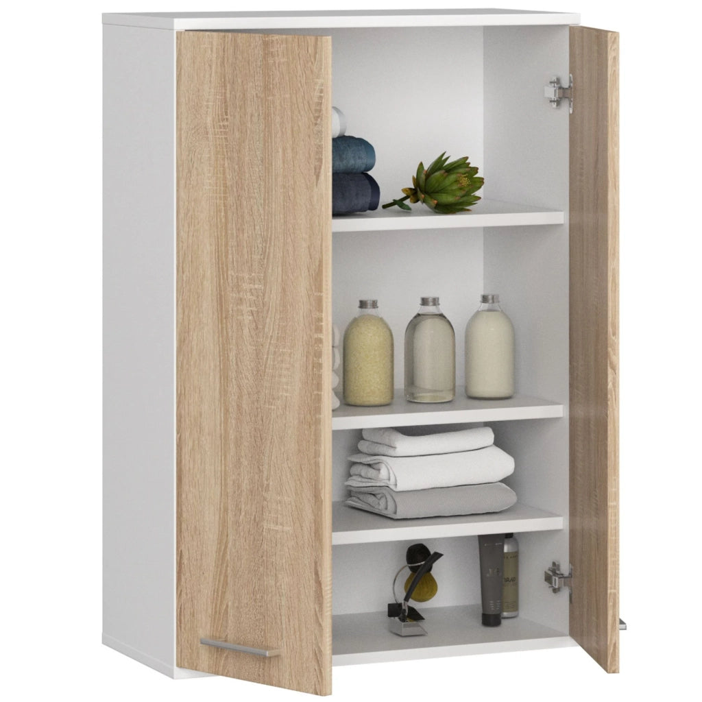 Mobile bagno sospeso AKORD FIN W64 H934 Bianco, Quercia Sonoma 2 ante 64x94x30 cm
