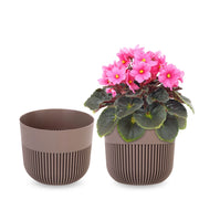 Vaso da fiori KADAX, coprivaso, 13 cm, plastica, rotondo, a coste, beige