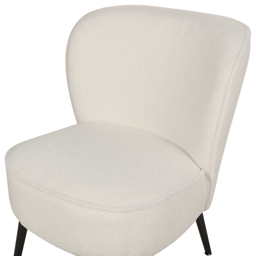 Poltrona Bouclè Bianco senza braccioli Sedia senza braccioli capitonnè Verticale Gambe In Legno