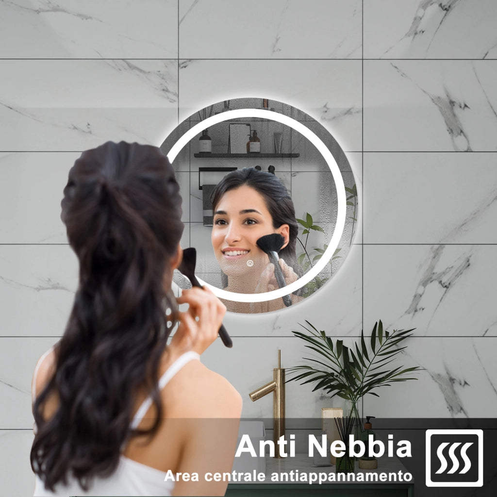AICA Specchio da bagno 60 x 60 cm, antiappannamento, dimmerabile, interruttore touch, Funzione Memoria