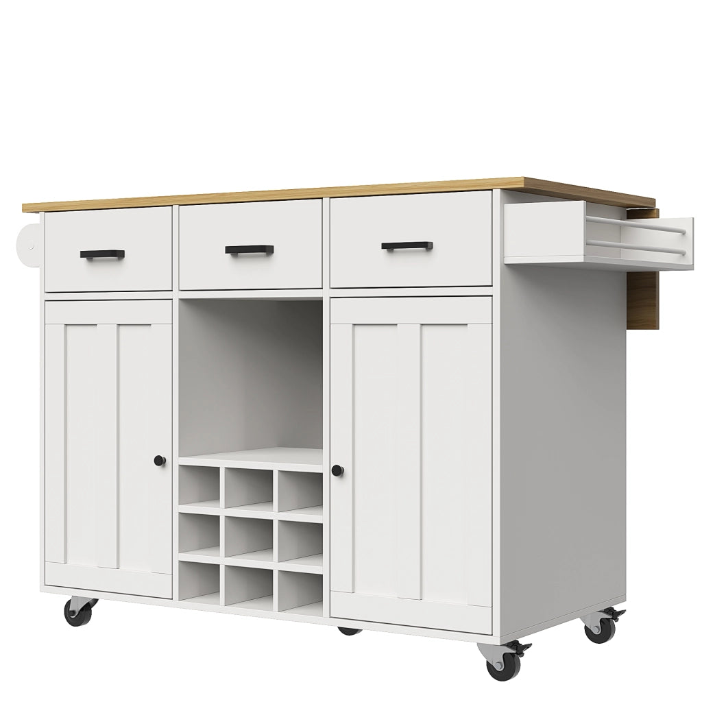 Carrello da cucina estraibile - Zephmum - Con piano di lavoro, portatovaglioli e scaffale spezie, pareti divisorie regolabili, finitura effetto legno, bianco