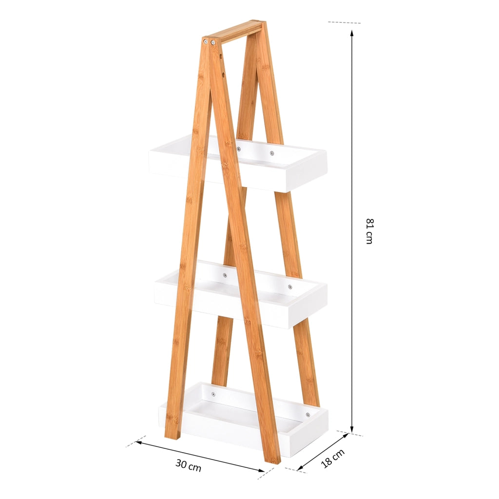 Etagere da Bagno in Bamb¨´ e Legno con 3 Cestini ¨C Zephmum ¨C 30x18x81 cm Bianco