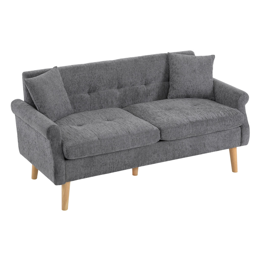 OKWISH Divano 2 Posti con Cuscini, Seduta Spessa 15 cm e Braccioli Ergonomici, Ciniglia Grigio, 162 x 74 x 77 cm