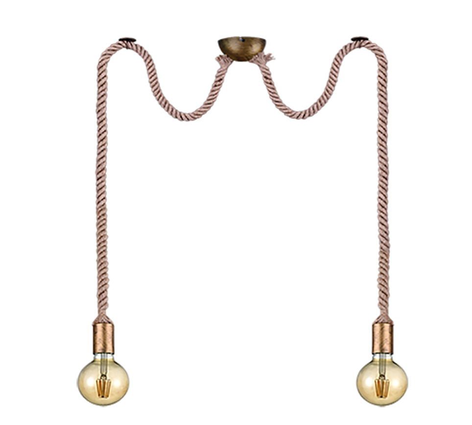 Lampada a sospensione doppia corda, metallo, ottone anticato, L 12 cm, Rope