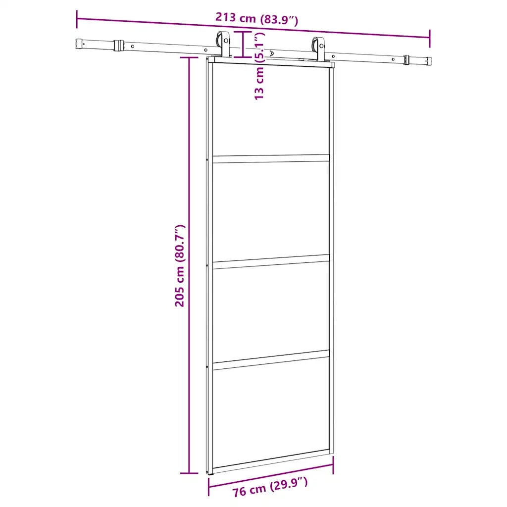 Porta Scorrevole Set Ferramenta Nera 76x205 cm Vetro Temperato 3375969