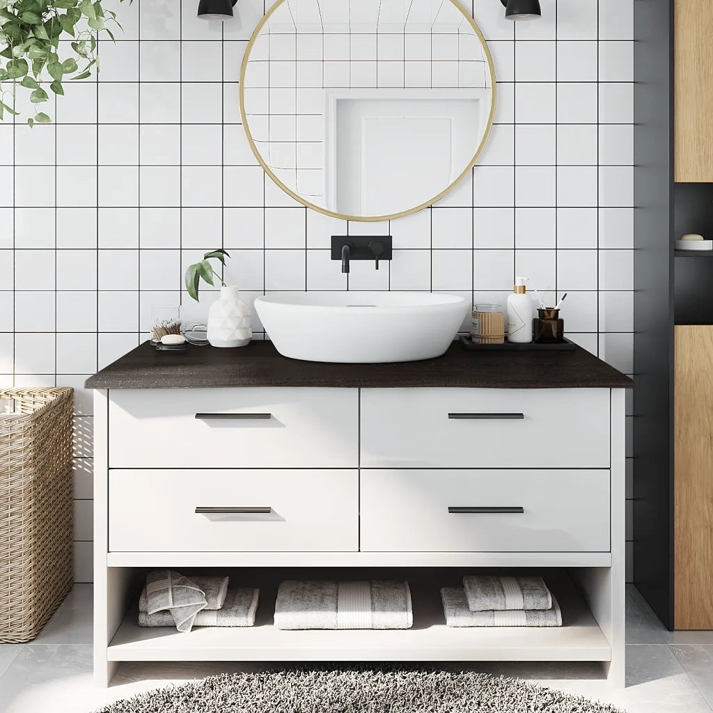 Piano Bagno Marrone Scuro 100x60x2 cm Legno Massello Trattato CFW4591918