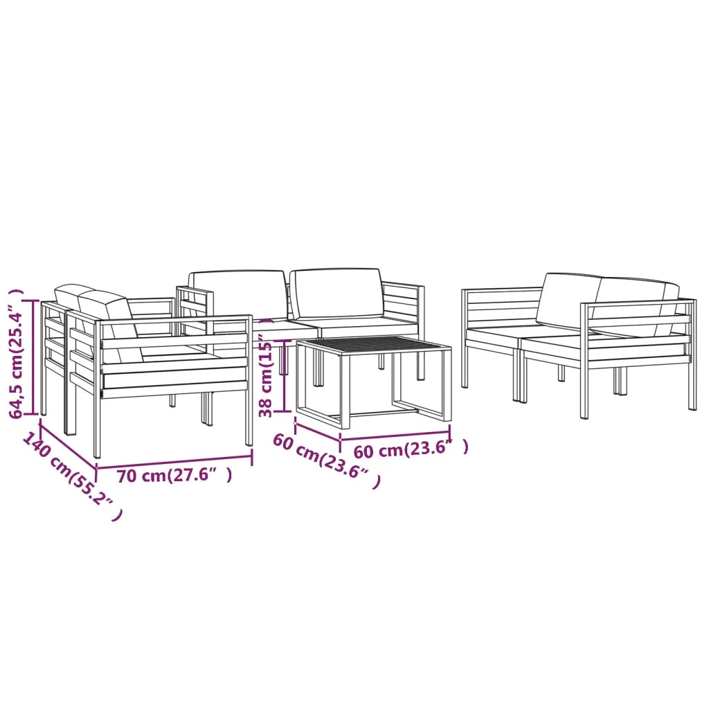 Set Divani da Giardino 7 pz con Cuscini in Alluminio Antracite cod mxl 35801