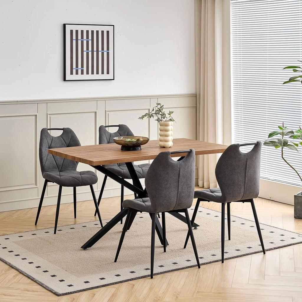 GrandCA HOME Set di 4 Sedie da Pranzo, Cucina Sedia, Imbottite e Soggiorno con Schienali in Tessuto e Gambe in Metallo con Maniglie Per Sala da Pranzo, Cucina e Soggiorno（Grigio Scuro）