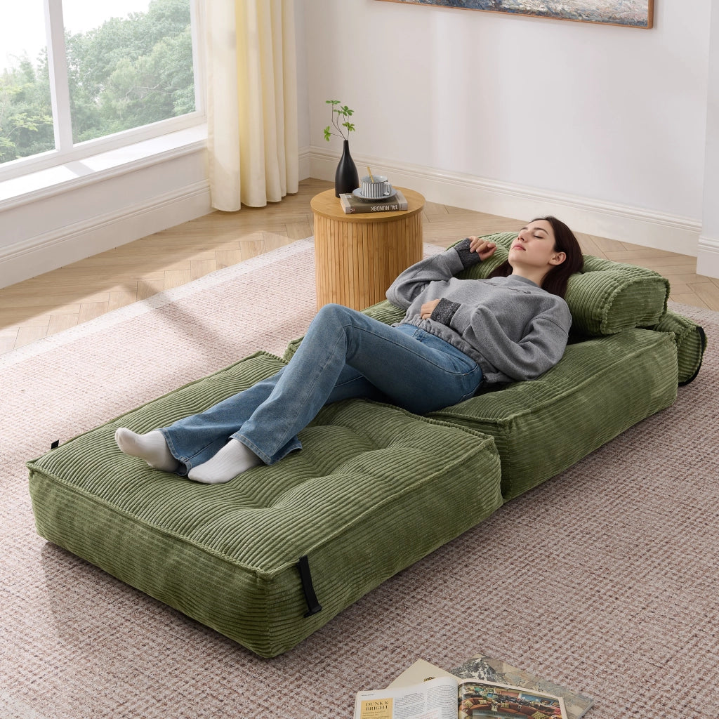Poltrona Letto Pieghevole 2 in 1 in Velluto a Coste ¨C MINIMAL ¨C Verde, Reclinabile