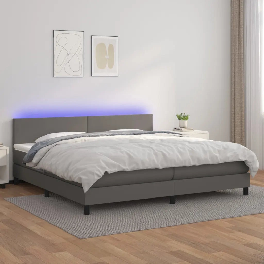 Giroletto Molle con Materasso e LED Grigio 200x200cm Similpelle cod mxl 60654
