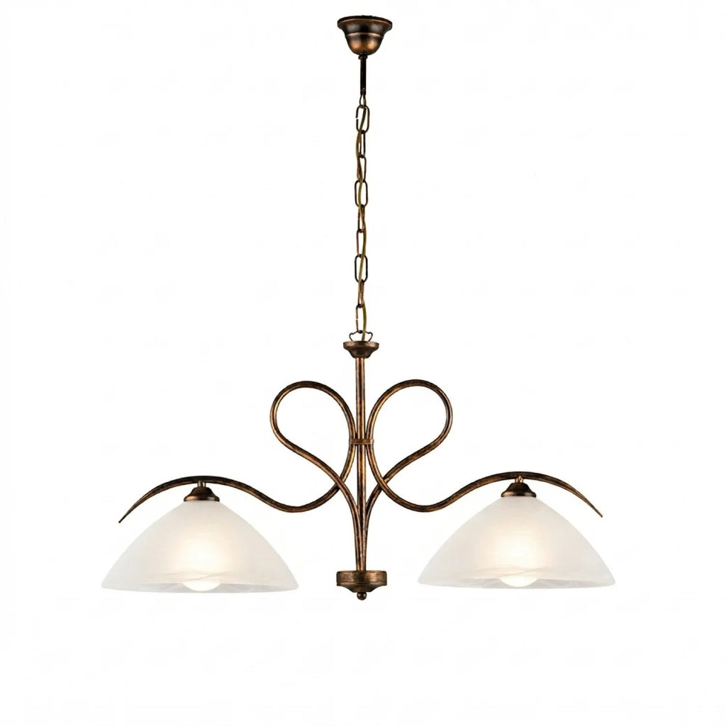 Lampadario Rustico Miranda 2 Luci Marrone e Bianco LuceArt Classic