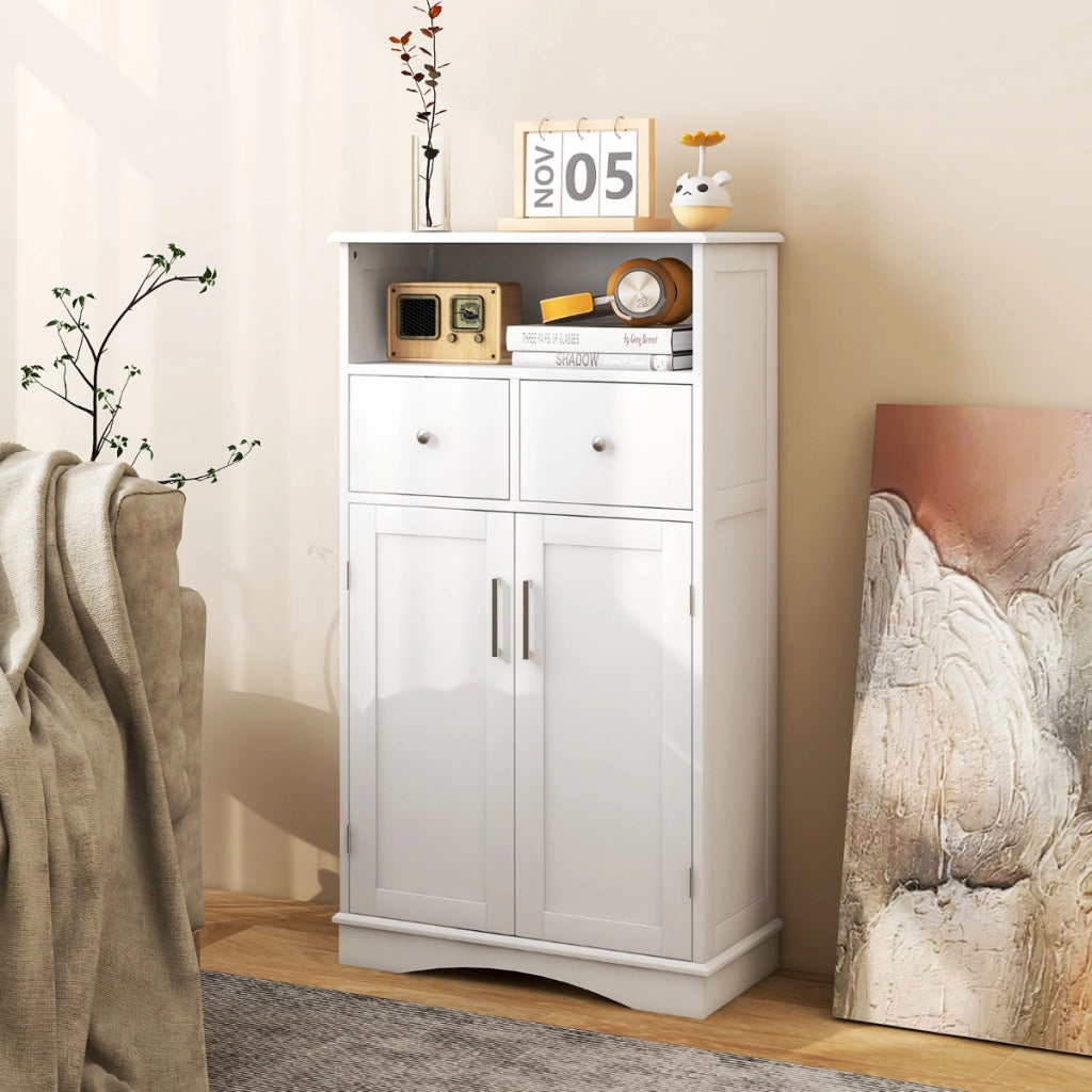 Mobile per bagno con 2 porte 2 cassetti e 2 ripiani regolabili-Organizzatore da pavimento 60x30x108cm Bianco