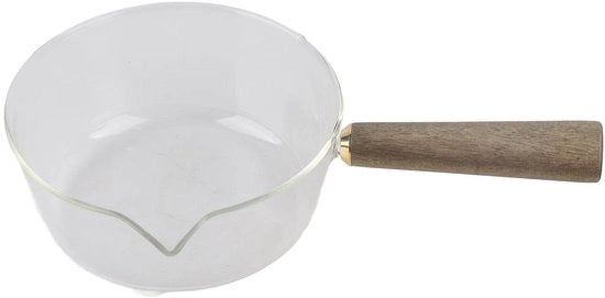 Pentola in Acciaio con Maniglia in Legno - Vaso in Vetro Borosilicato - Cottura su Induzione e Gas - Facile da Pulire - Pentola a Forma di Vaso