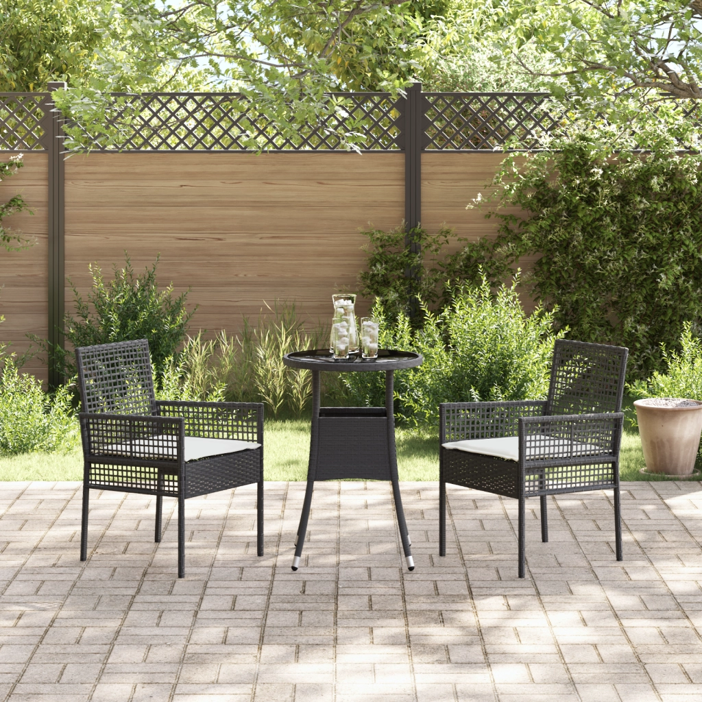 Set Pranzo Giardino 3 Pezzi Nero Polyrattan