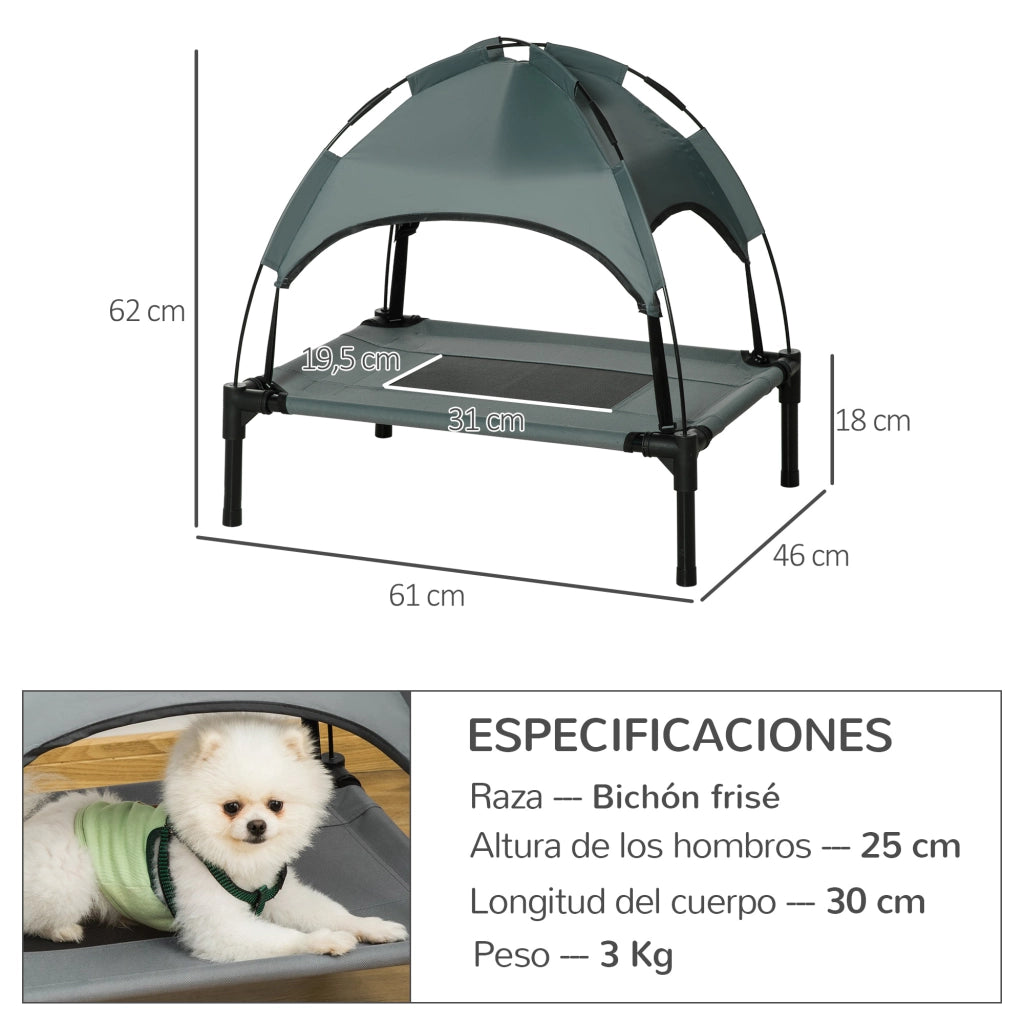 Cuccia per Cani Letto Elevato con Baldacchino ¨C zephmum ¨C Grigio 61x46x62 cm