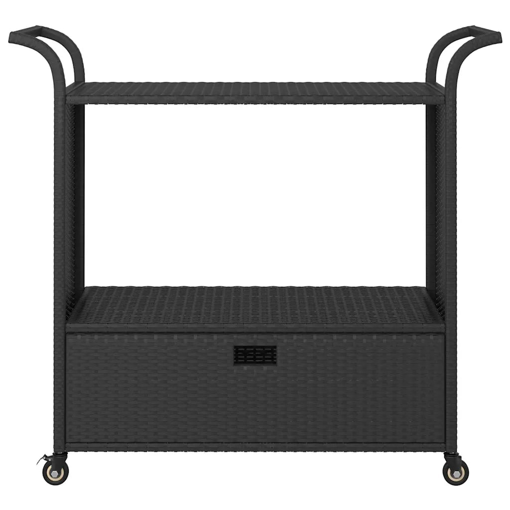 Carrello da Bar con Cassetto Nero 100x45x97 cm in Polyrattan 316663