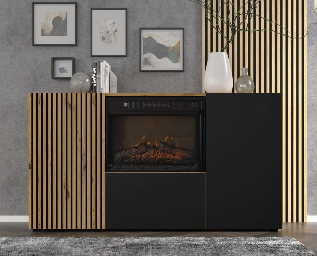 Mobile madia Auris cm 148.8x42x82h soggiorno con caminetto rovere.