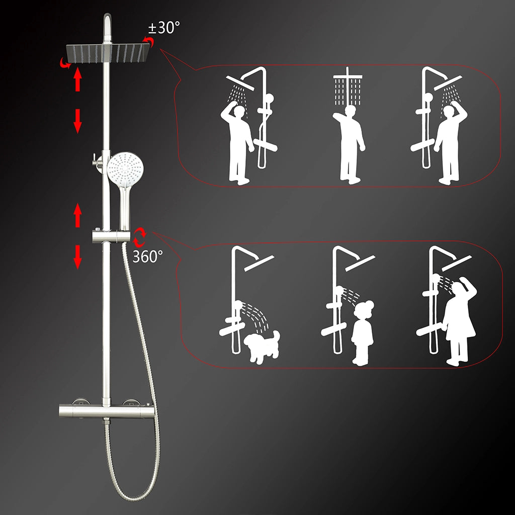Colonne doccia cromo, soffione doccia quadrato 20x20cm acciaio inox, miscelatore termostatico doccia tondo antiscottature