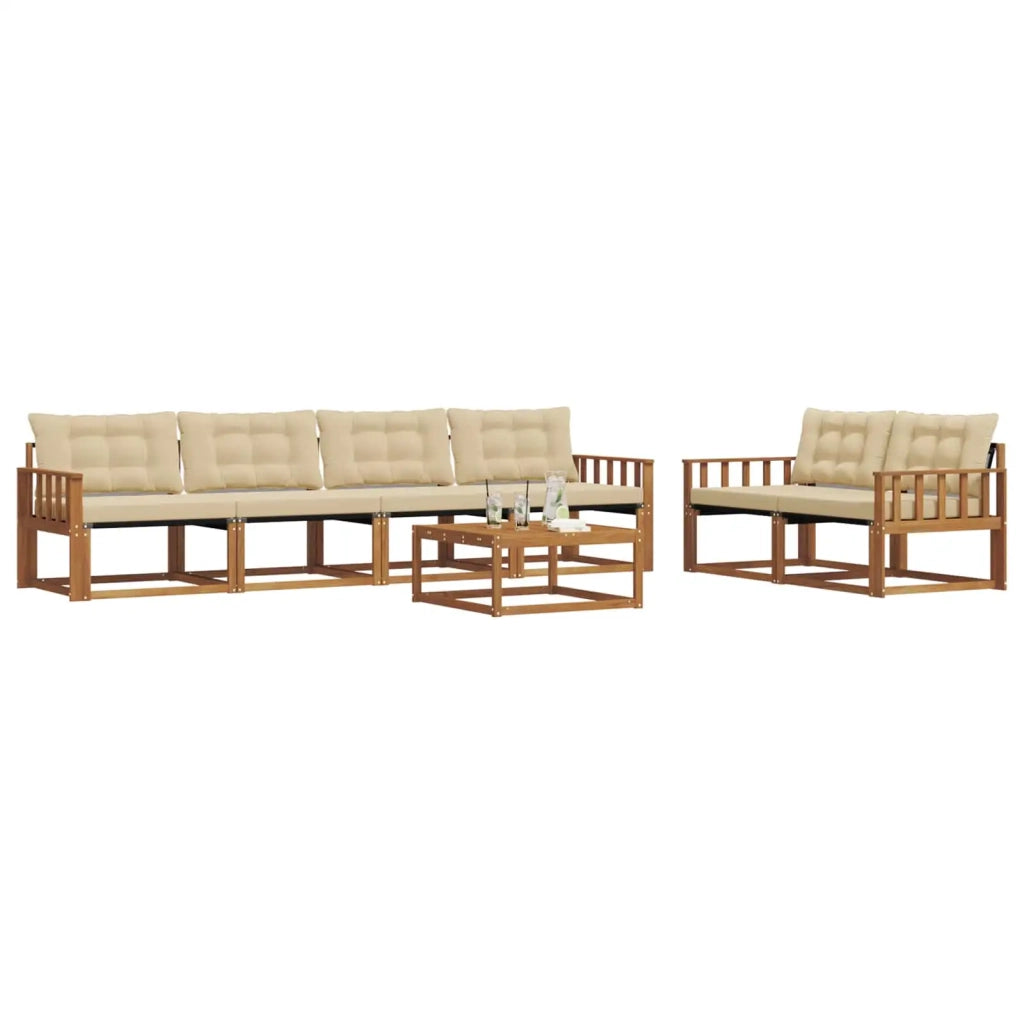 Set di divani da esterno con cuscino 7 pcs Naturale e Beige 3369216
