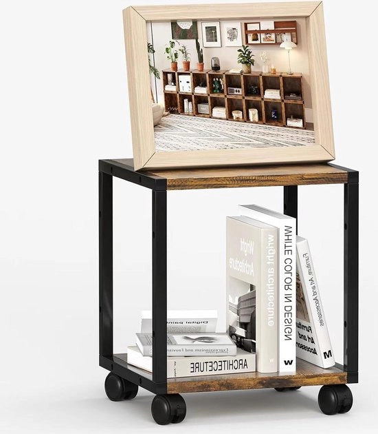 Libreria a stack con ruote | Cubo in legno modulare | Risparmio di spazio e connessione solida | Stile rustico marrone 264 x 264 + ruote