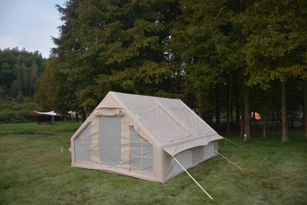 Gazebo da giardino gonfiabile con telaio a trave, finestre a zanzariera, per campeggio familiare, in poliestere beige