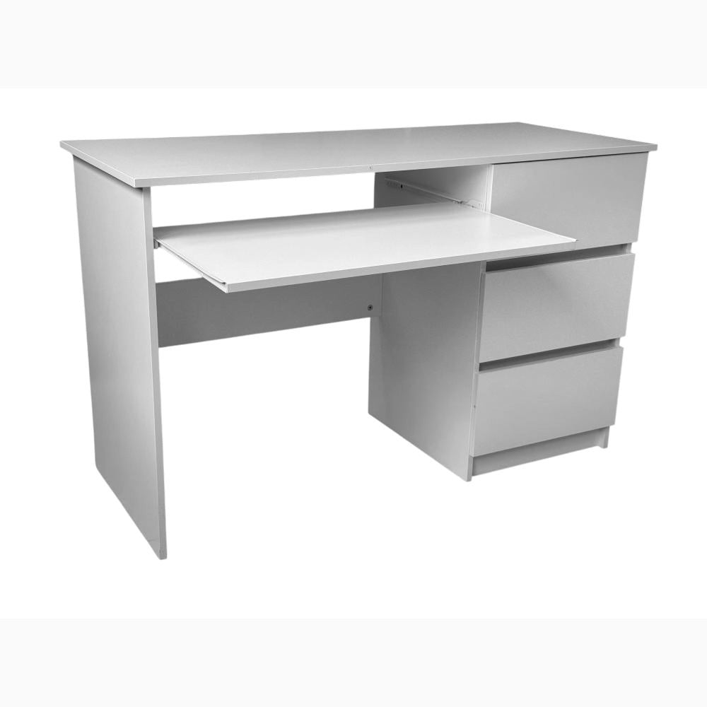 Scrivania in Legno Bianca 120x50x75H cm con 3 Cassetti + Ripiano estraibile