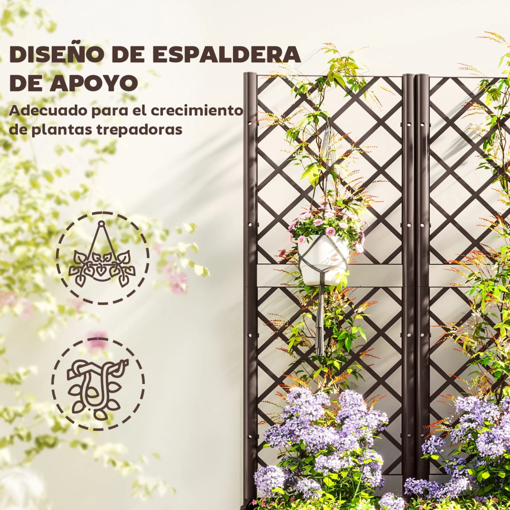 Fioriera con Griglia per Piante Rampicanti con Fori Drenaggio ¨C Zephmum ¨C 120x40x135 cm Marrone