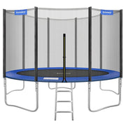 Trampolino da esterno diametro 427 cm attrezzatura da giardino con scaletta rete protettiva pali coperti neri e blu 12_0002077