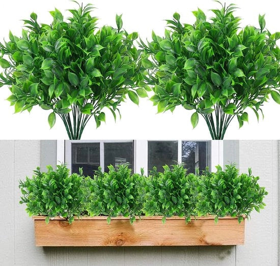 Collezione di 10 piante artificiali resistenti all'usura con foglie verdi, strutture di plastica UV-resistenti, piante artificiali per interni e esterni, decorazioni per casa, balcone, cucina, bagno.