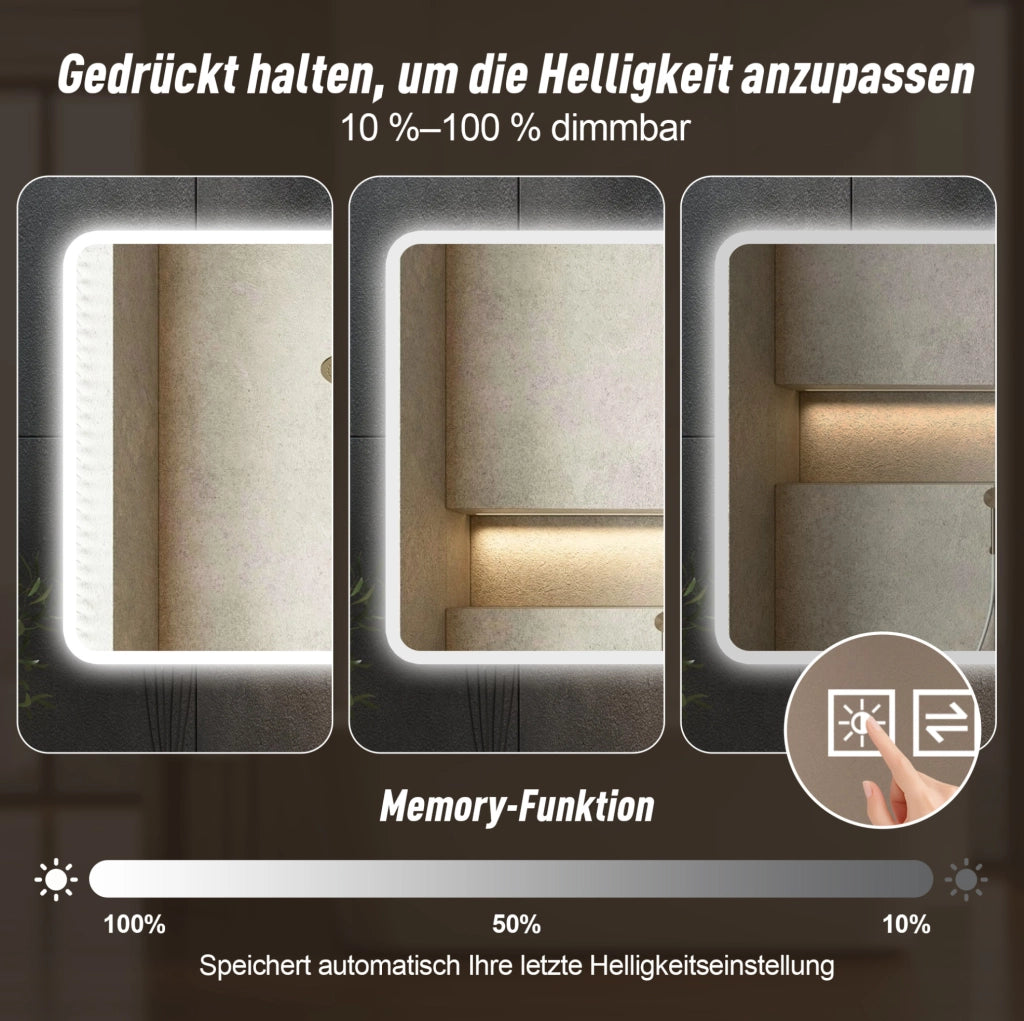 Specchio LED da bagno 60x100 cm argento, antiappannamento, orizzontale o verticale