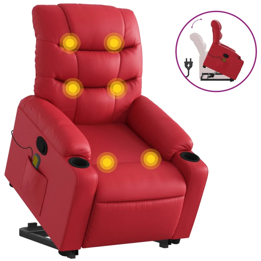 Divano Sedia-Poltrona Alzapersona Reclinabile Massaggio Rosso in Similpelle 306603