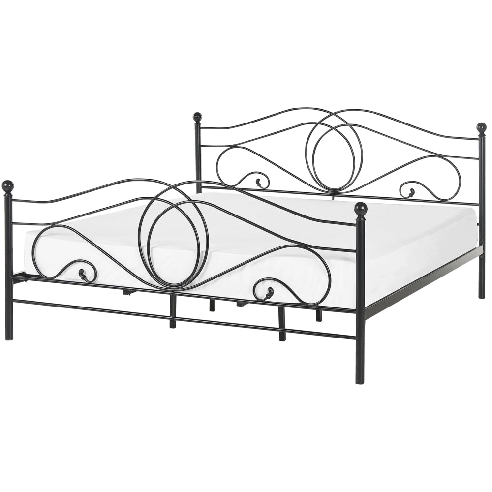 Letto in metallo Nero 180 x 200 cm con testiera a doghe e pediera retrò vintage