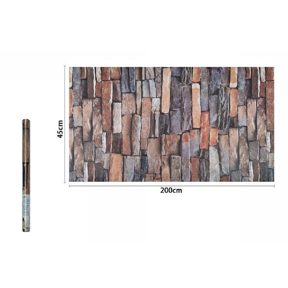 Trade Shop - Rotolo Pellicola Adesiva Pvc Effetto Mattoni In Pietra 45cmx2mt Mobili 71276 Casa -
