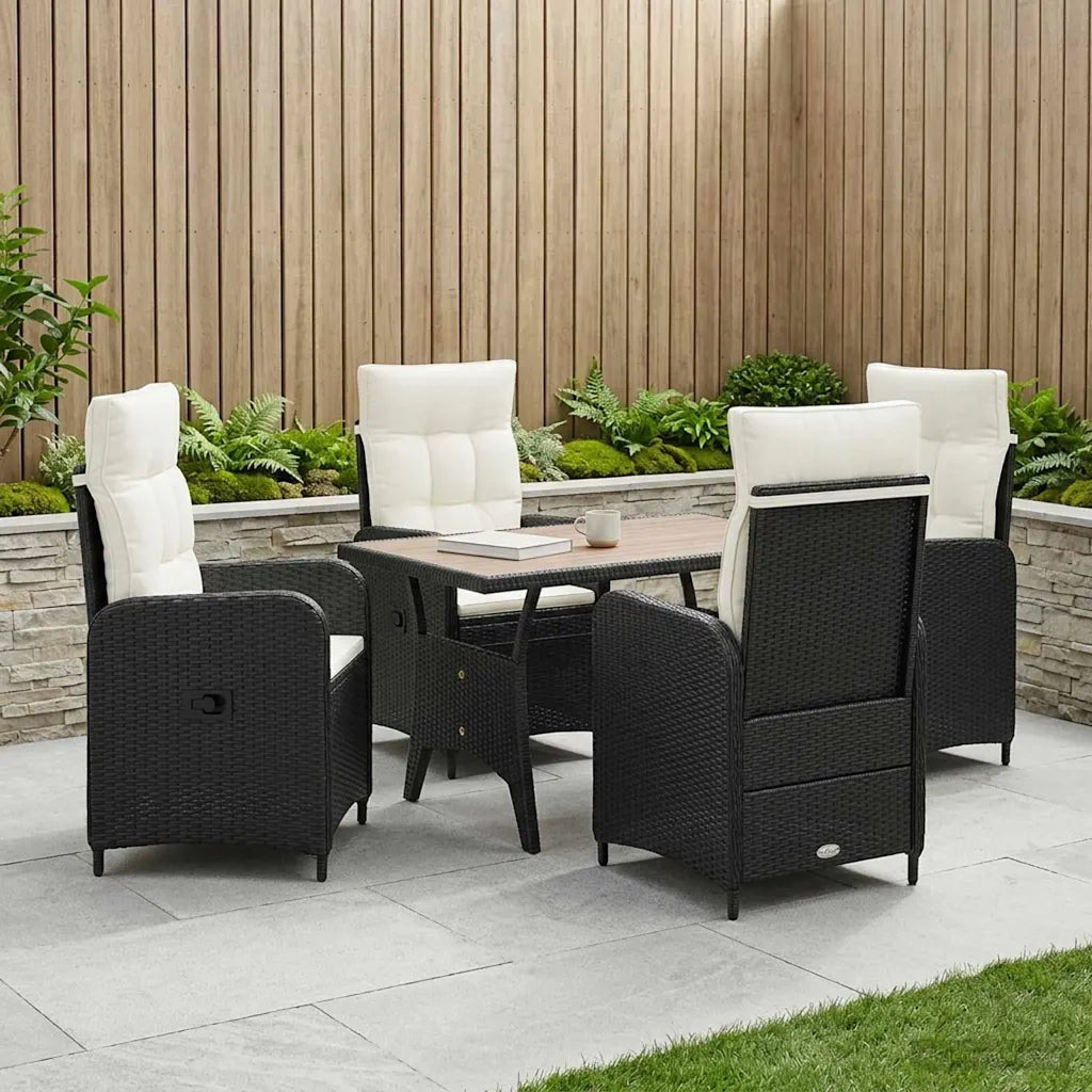 Set da pranzo per esterni 5 pz Nero e Bianco Crema polyrattan 3422259